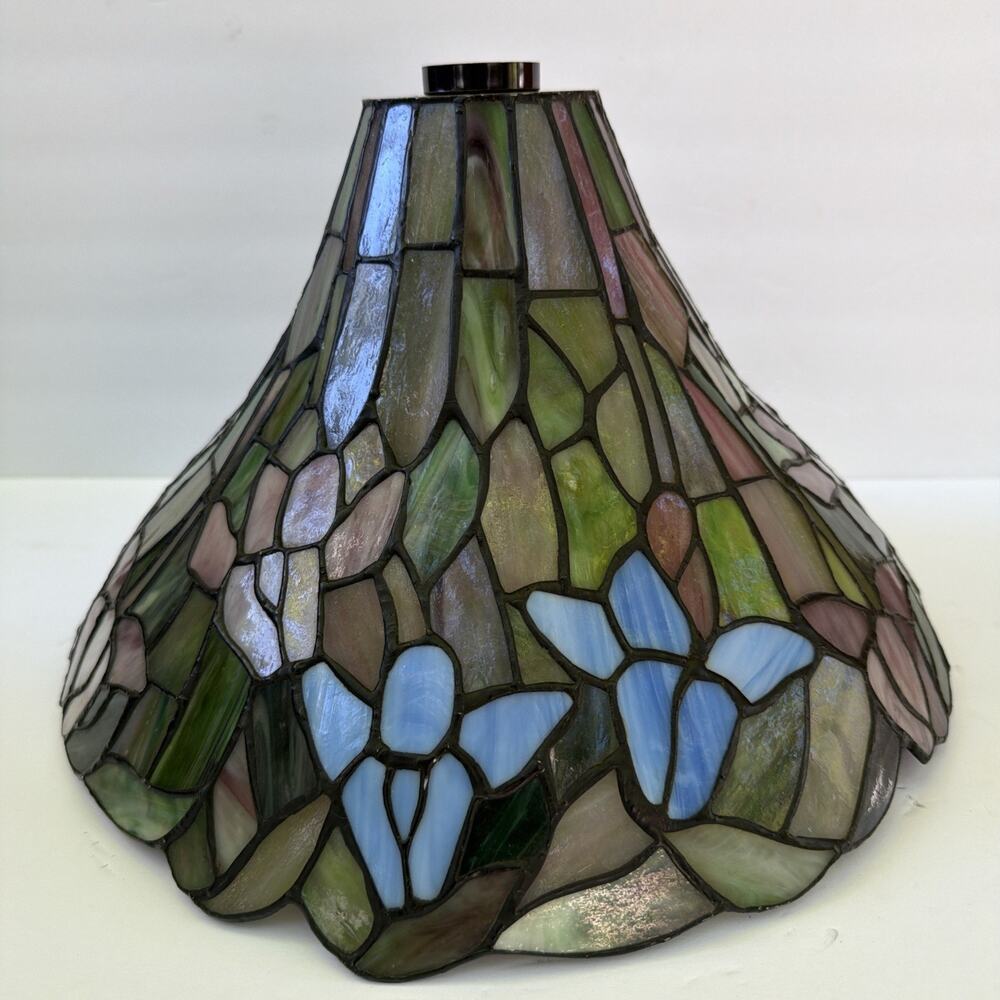 Tiffany Style Stained Glass Lamp Shade Floral Mid Century Modern Vintage Plastic